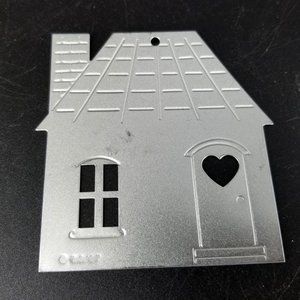 Vint Christmas Tree Ornament House Cottage Metal Punch Tin Die Cut 1987 Silver